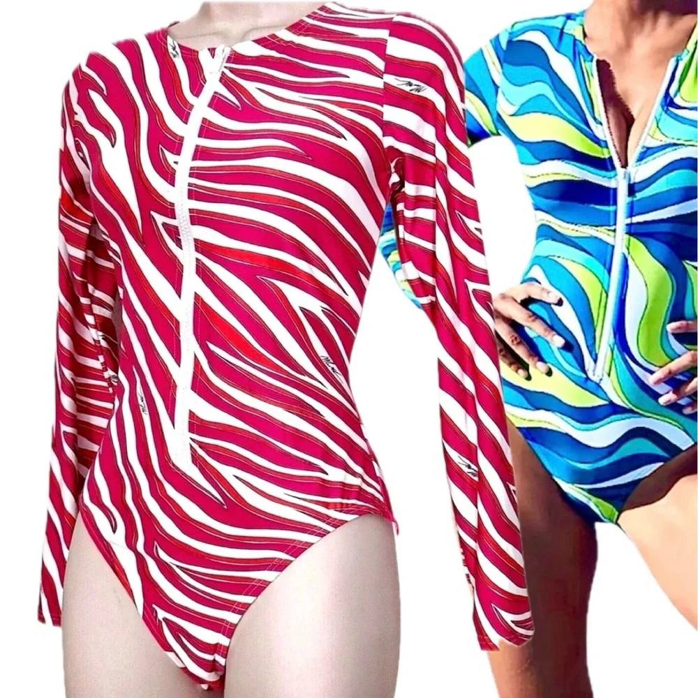 - Michael Kors Sz 8 Electric Pink Zebra Long Sleeve Surf Swimsuit! NEW!
